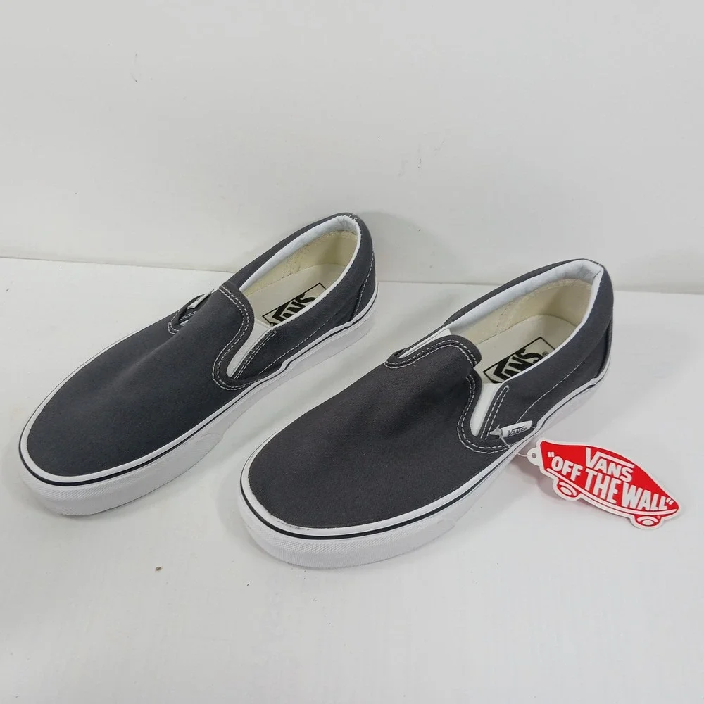 Vans Classic Slip-On BI Charcoal Gray Canvas Sneakers Mens 5 Womens 6.5